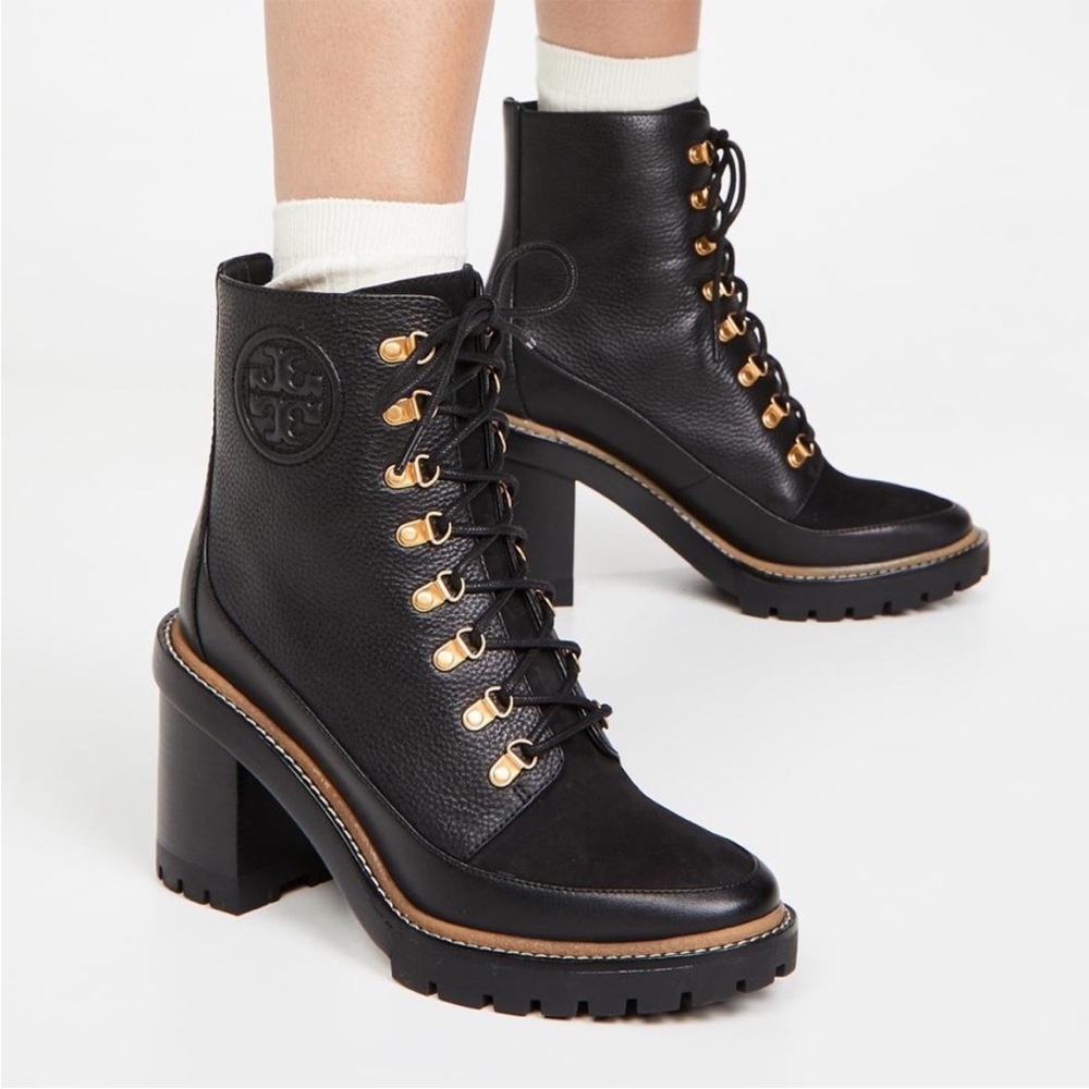 NEW Tory Burch Miller Mixed Materials Lug Sole Boot Black Size 6